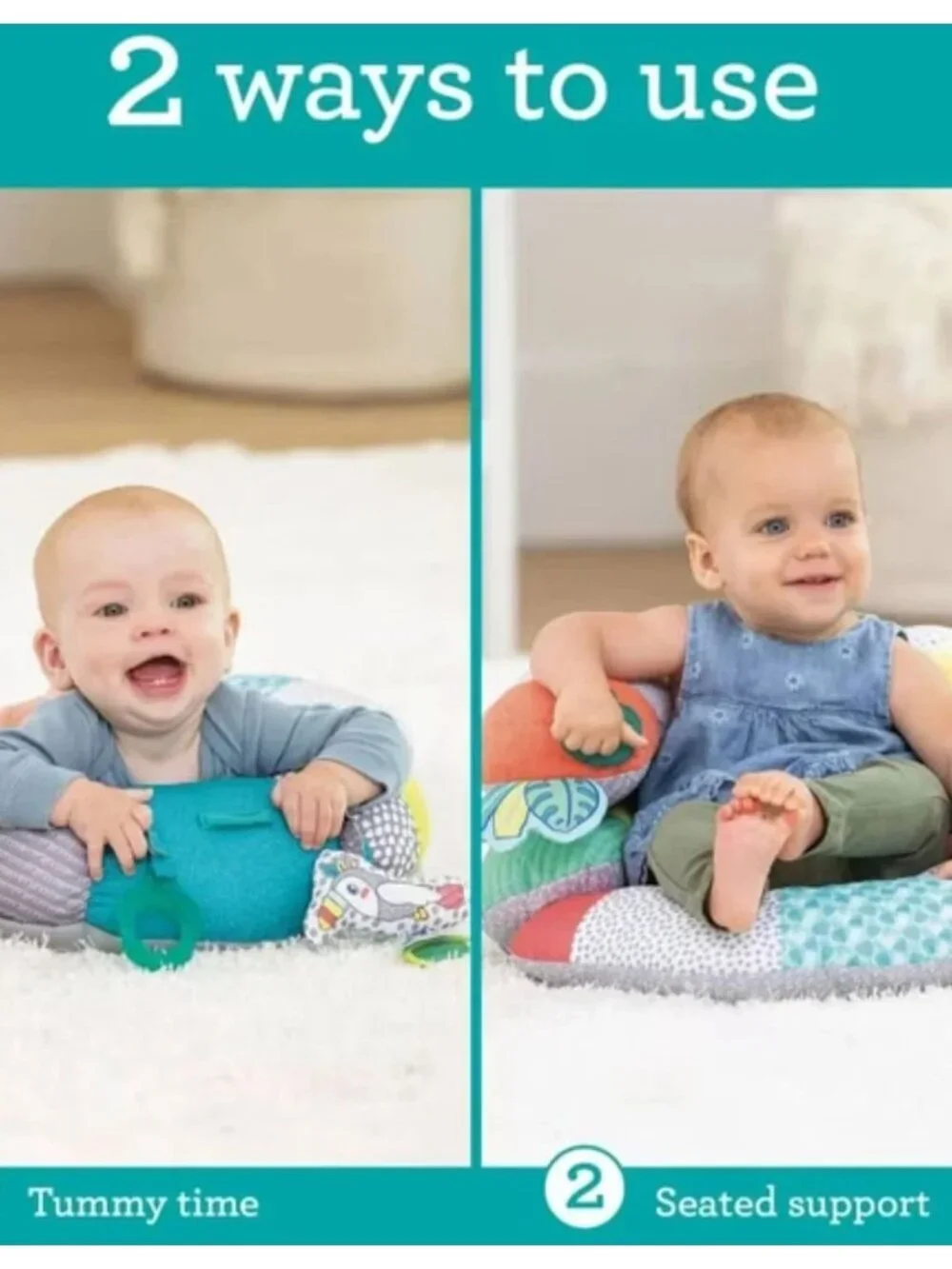Infantino 2-in-1 Tummy Time & Seated Support Prop Pillow Toucan Gym NIB